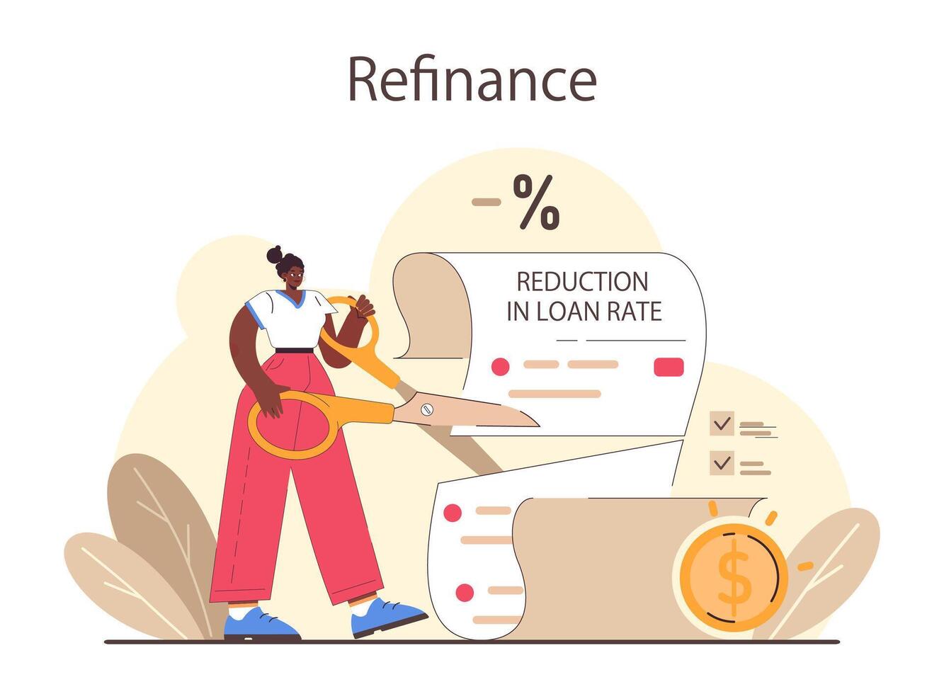 Refinance process. Loan rate reduction to lender agreements. vector