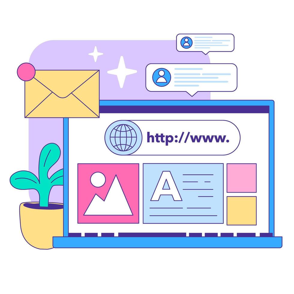 Engaging web browsing scene. Flat vector illustration.