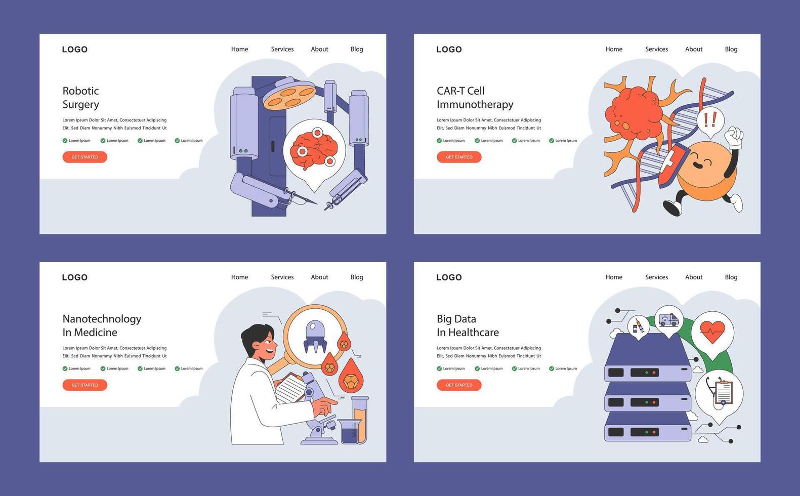 Innovative Medical Techniques set. Flat vector illustration.