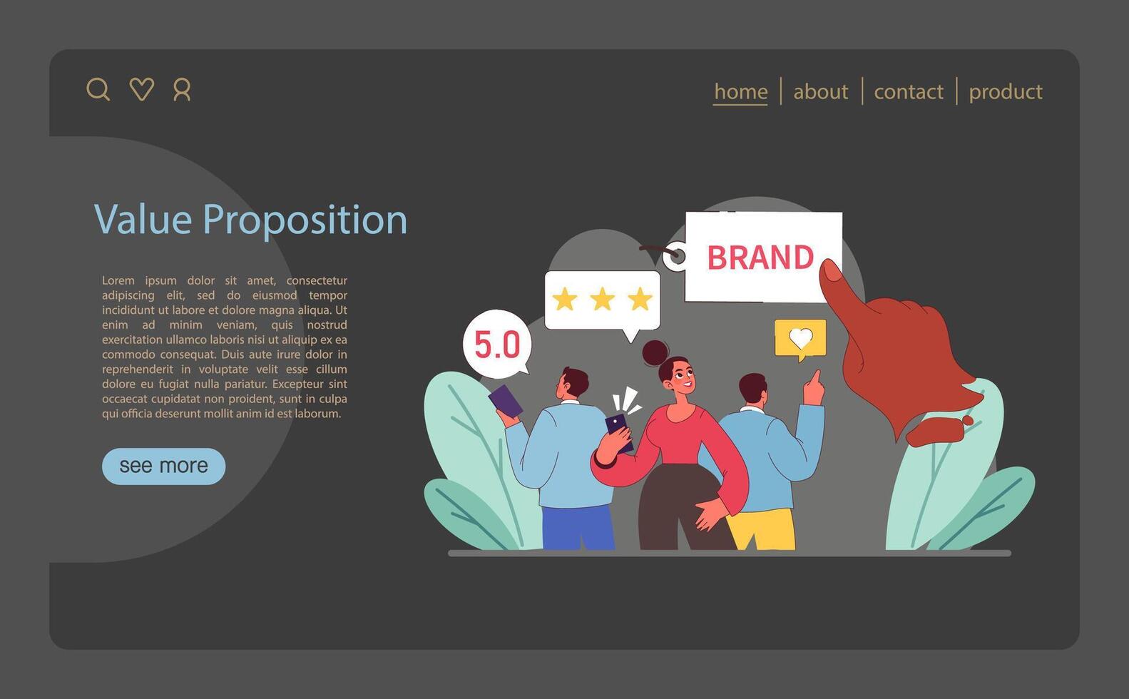 Value Proposition concept. Customers engage with a standout brand offering. vector