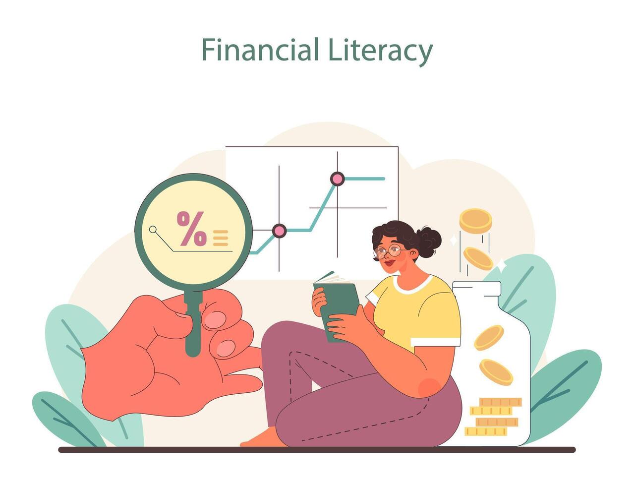 Financial Literacy concept. Delving into market trends and interest rates with keen analysis. vector