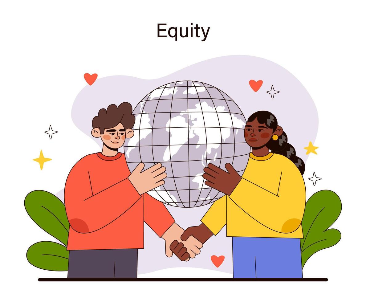 Equity concept. Global unity handshake illustrating fair opportunities. vector