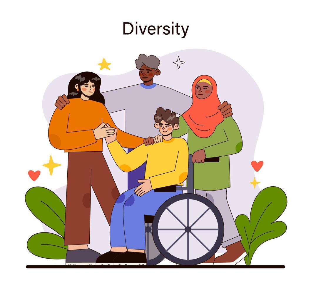 Diversity concept. A tapestry of cultural, ethnic, and physical uniqueness vector