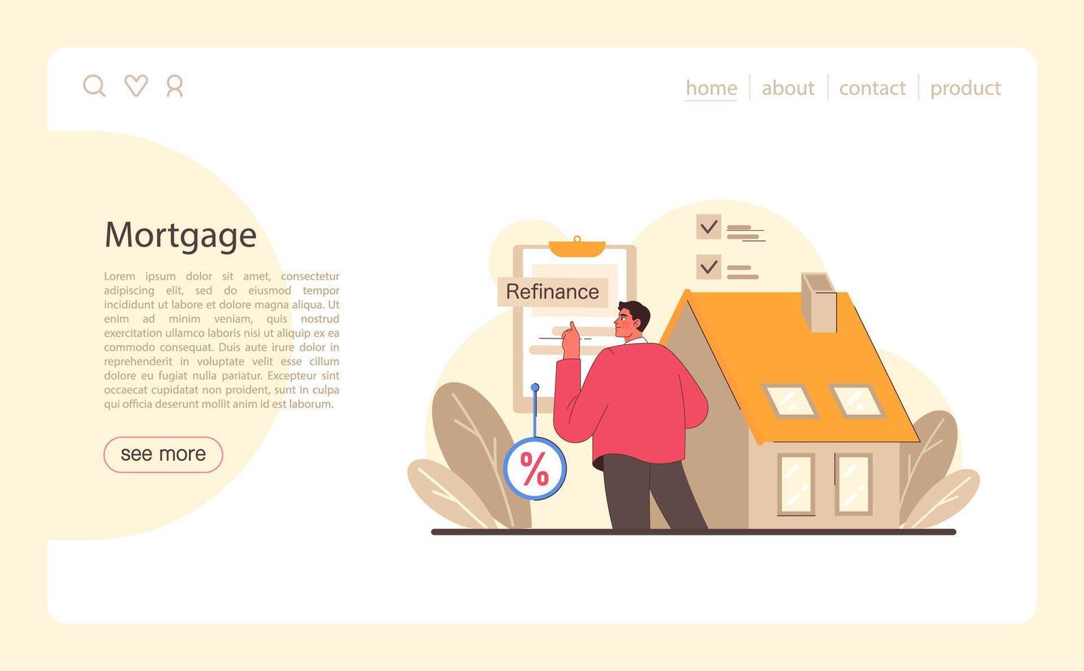 Refinance process web or landing. Loan rate reduction to lender vector