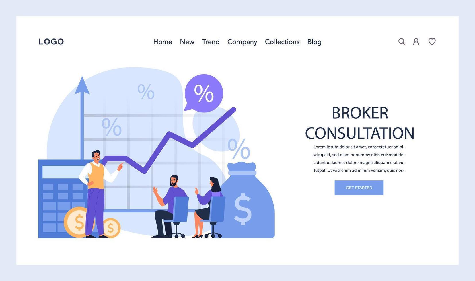 Financial Advisory web or landing. Engaging broker consultation vector