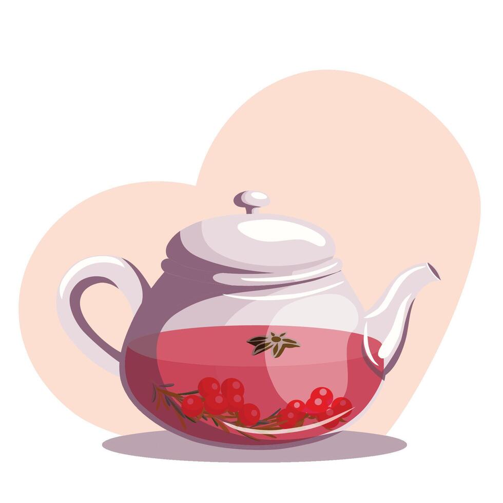 Vector illustration of glass teapot with fruit tea