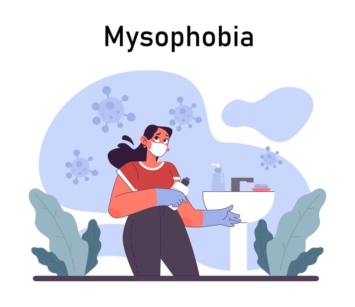 Mysophobia . Human's irrational inner fears and panic. Mental disorder vector