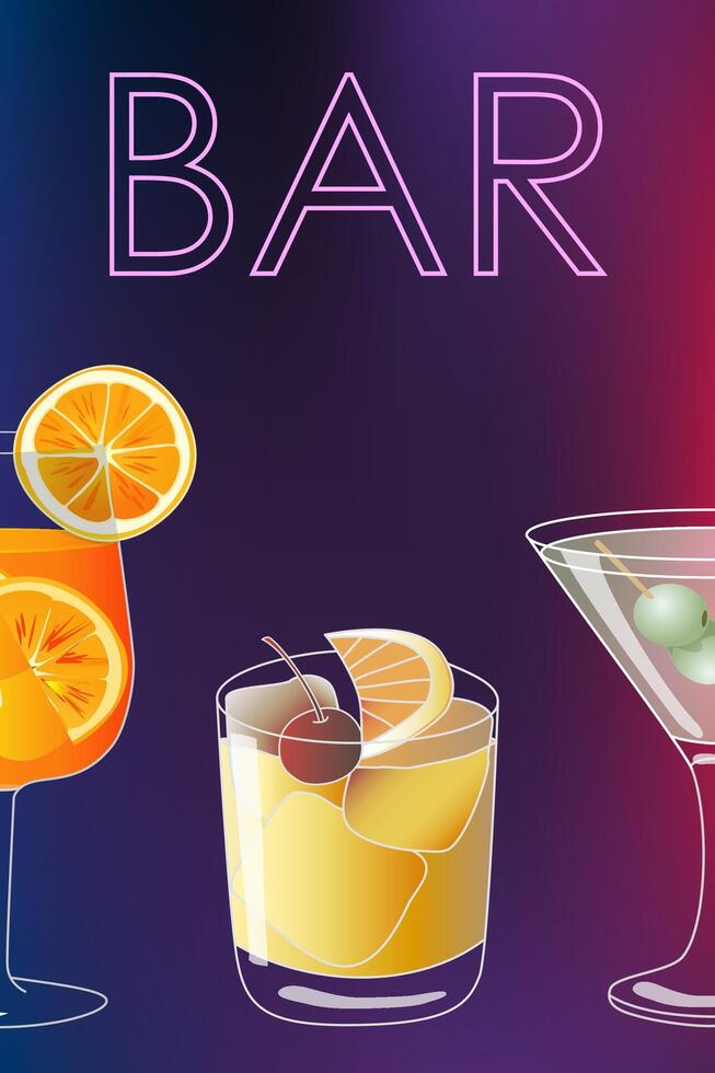 Cocktail party vector invitation poster or banner with colorful drinks
