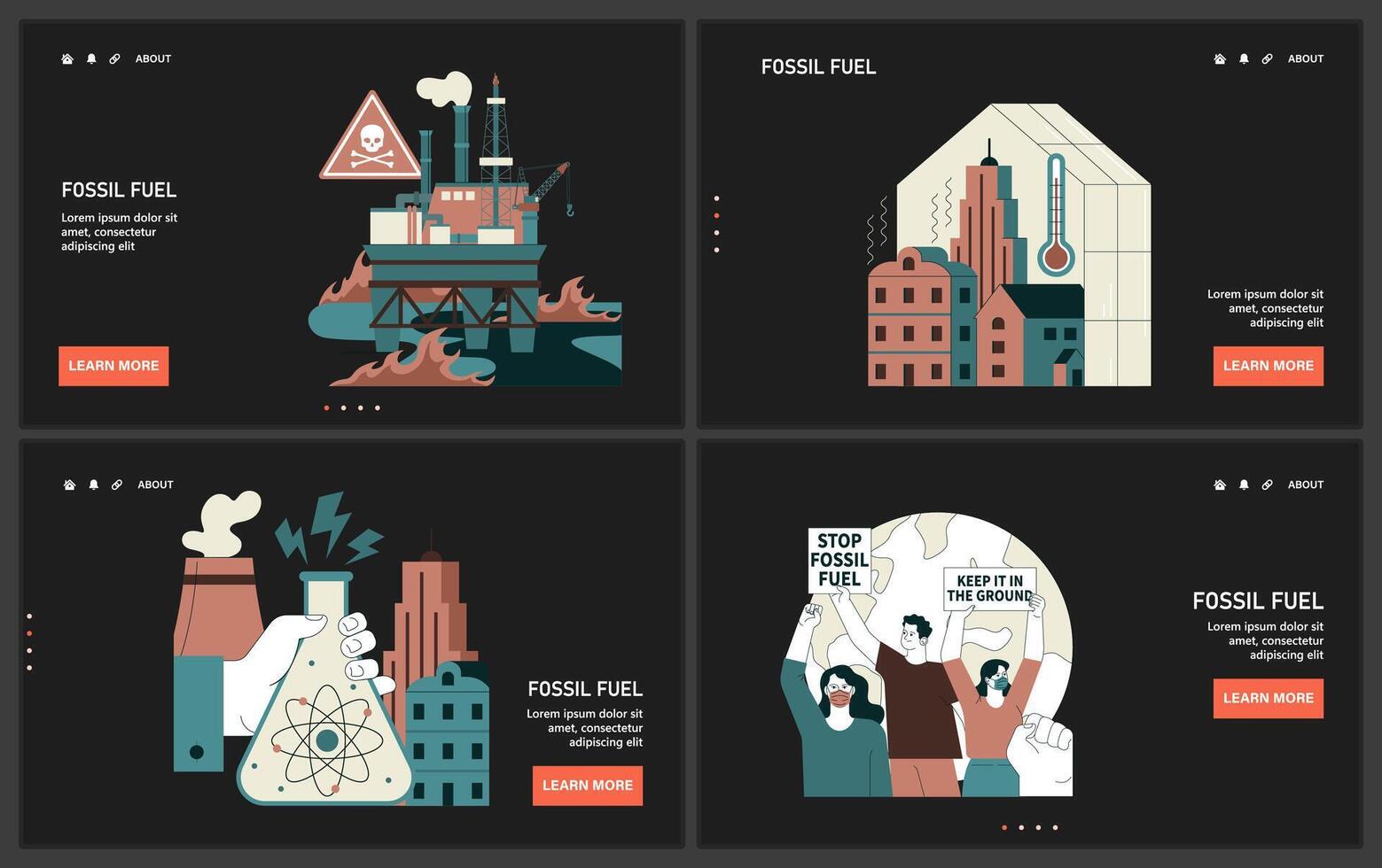 fósil combustible web o aterrizaje colocar. fósil recursos extracción y sus impacto vector