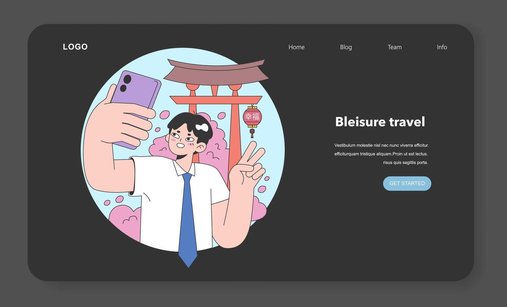 Bleisure travel web banner or landing page night or dark mode set. vector