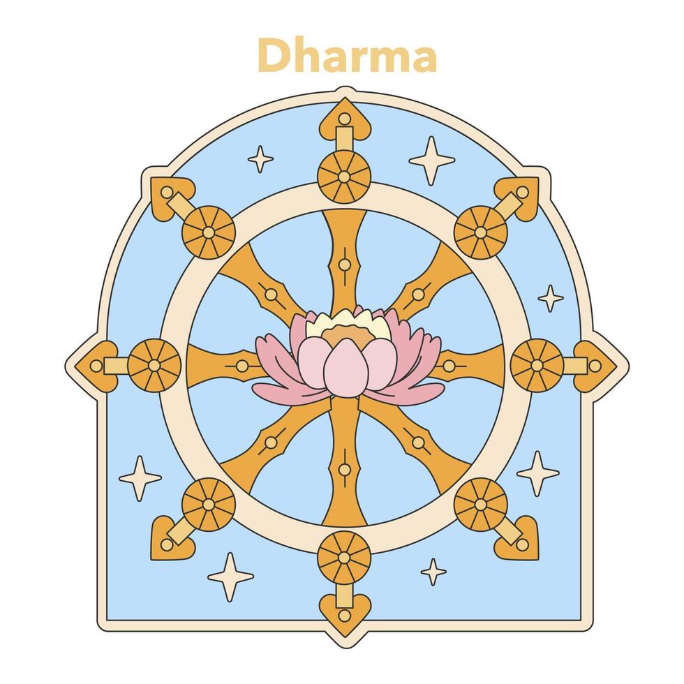 Dharma wheel illustration. Flat vector illustration