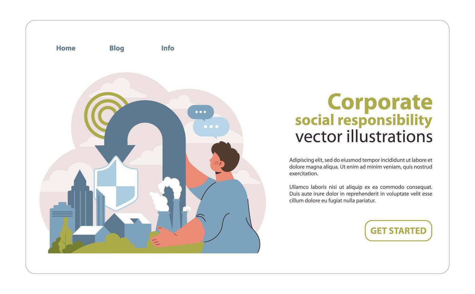 CSR commitment concept illustration. A figure upholds environmental vector