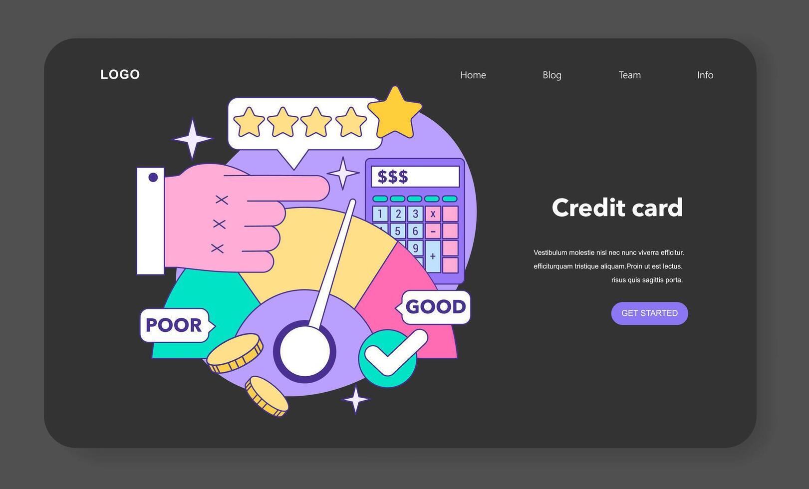 Credit card web banner or landing page night or dark mode set. Bank-offered vector