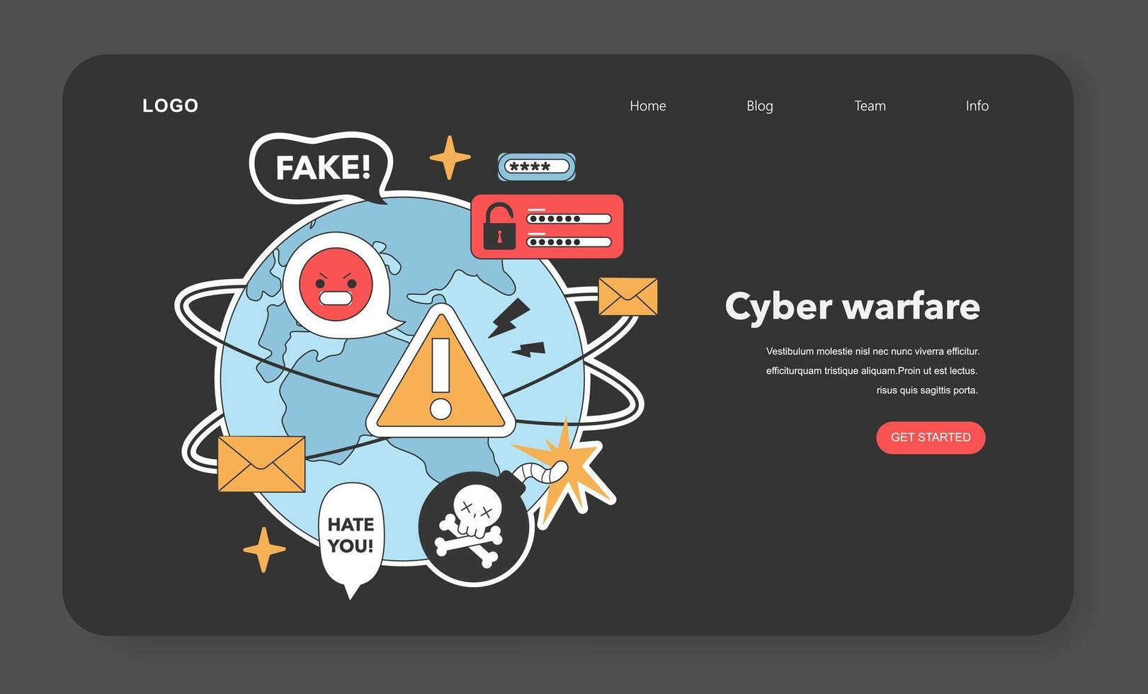 cyber warfare global scale. Flat vector illustration.