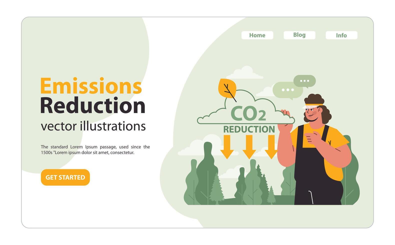 Man promotes CO2 reduction amidst nature. Flat vector illustration.