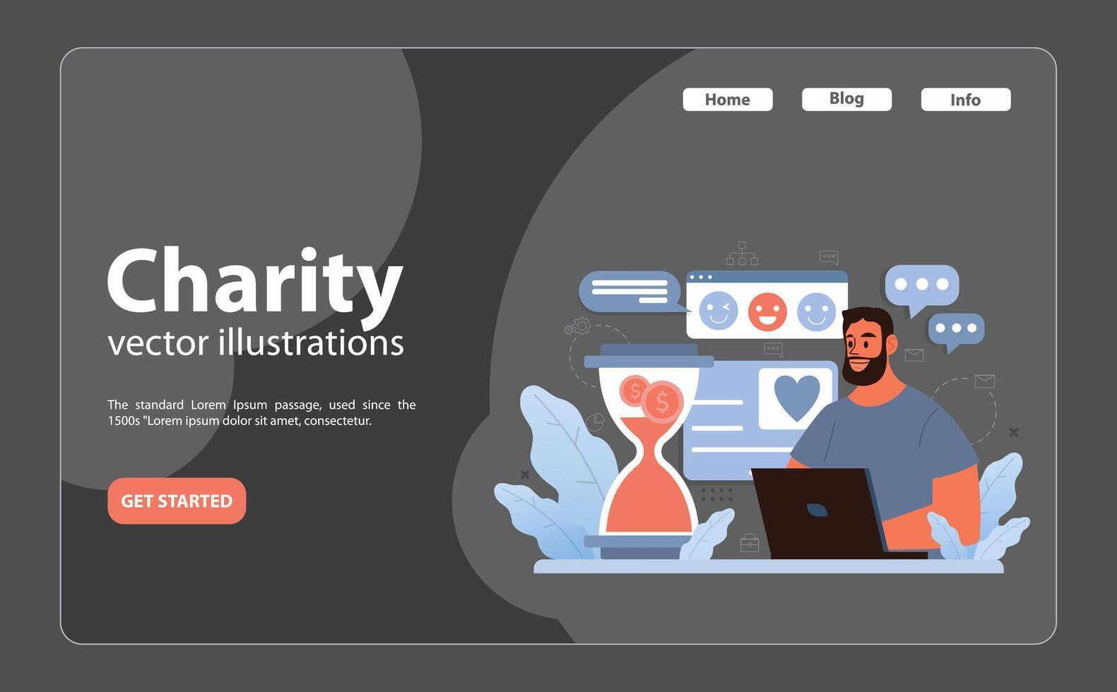 Online charity and charitable foundation night mode or dark mode web vector