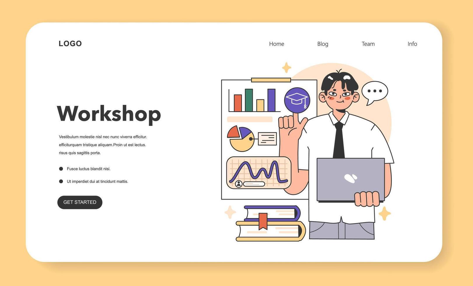 Training workshop web banner or landing page. Interactive vector