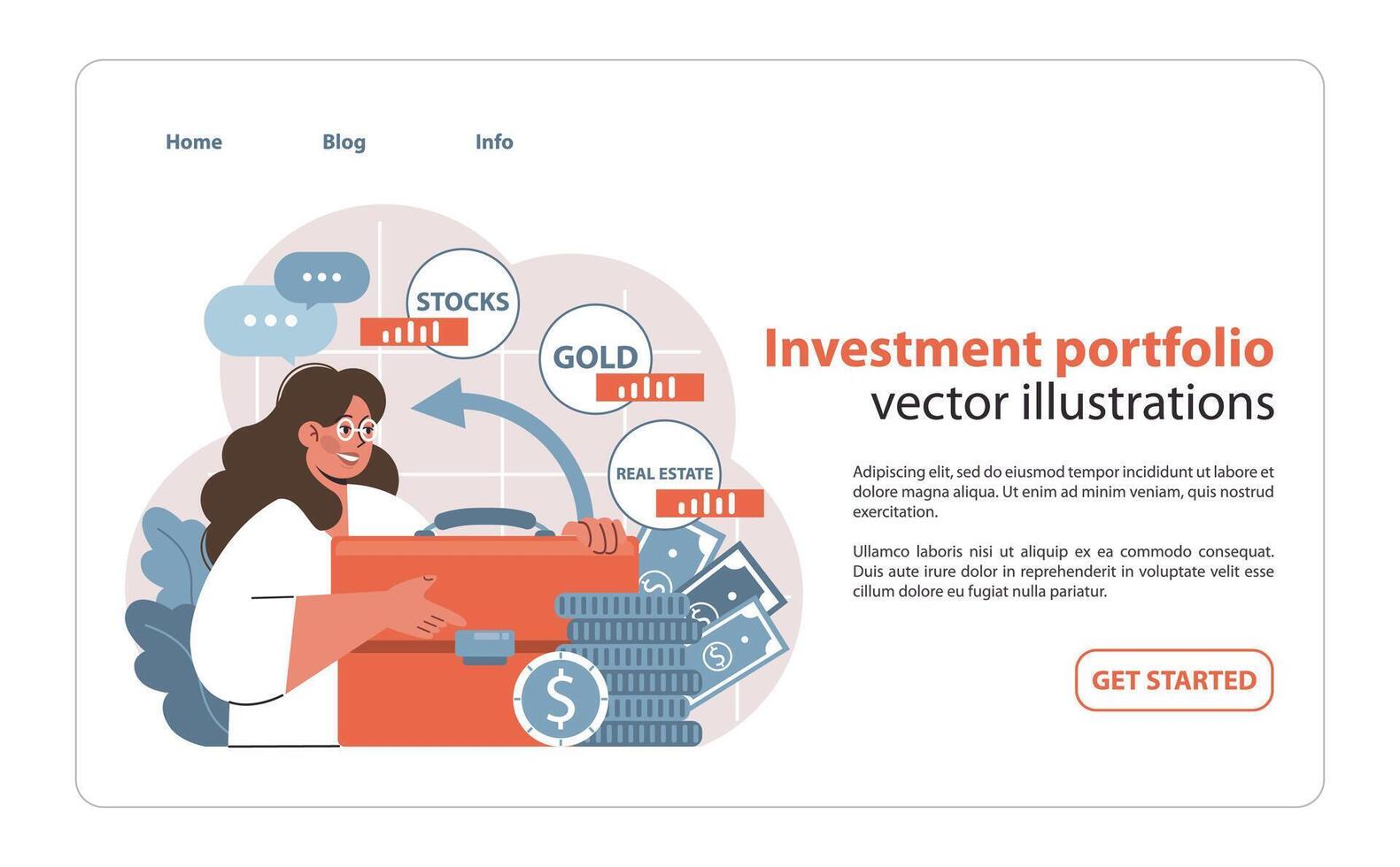 Investment portfolio concept. Flat vector illustration