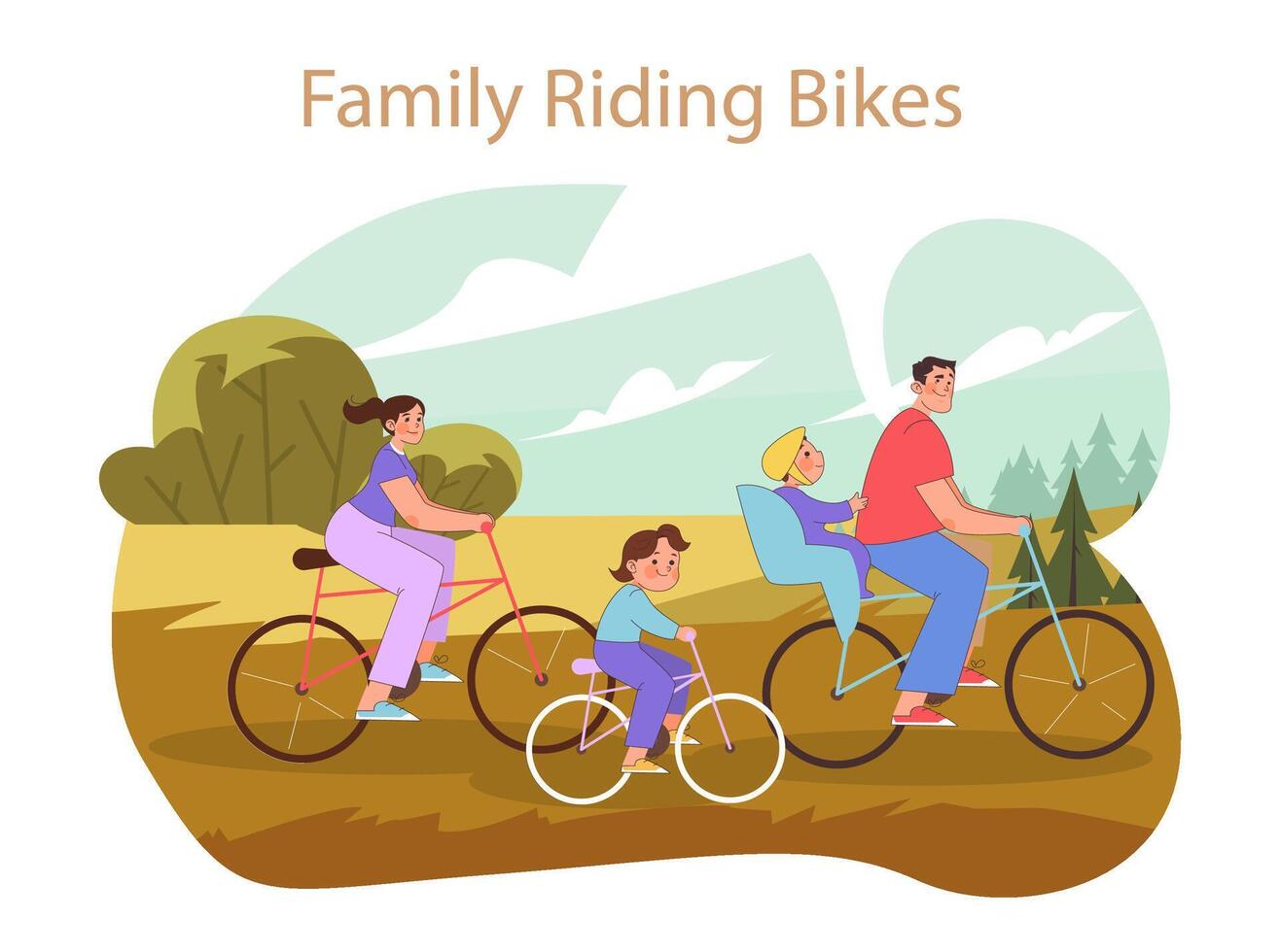 Family Riding Bikes concept. vector