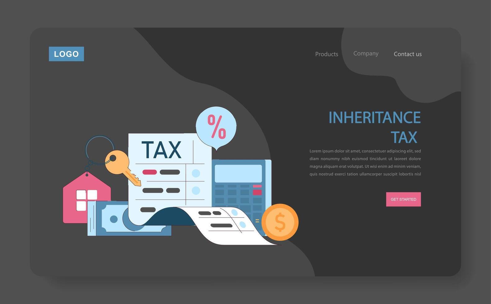 Inheritance tax dark or night mode web, landing. An illustration simplifying vector