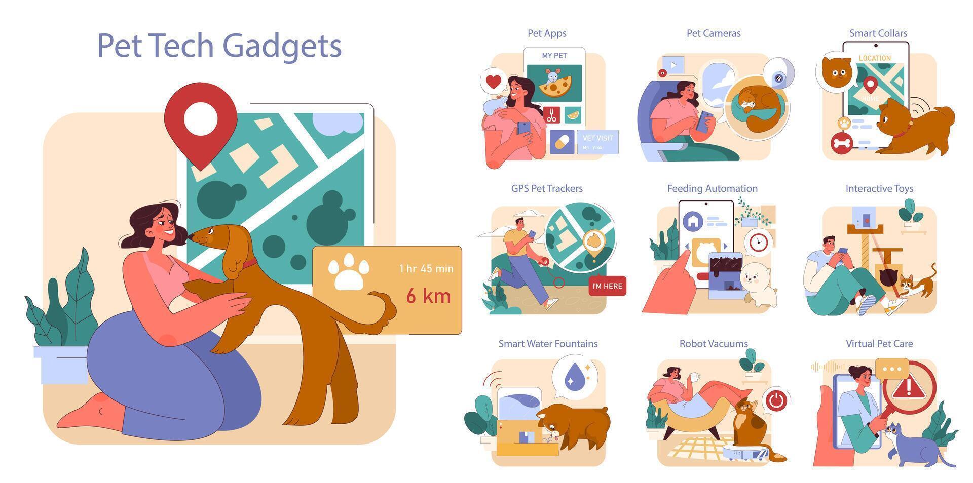 Pet Tech Gadgets set. vector