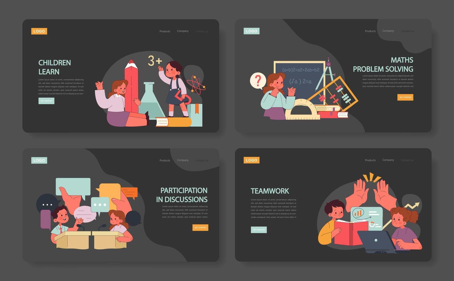 Children learn web or landing set. Elementary school classes. Kids ...