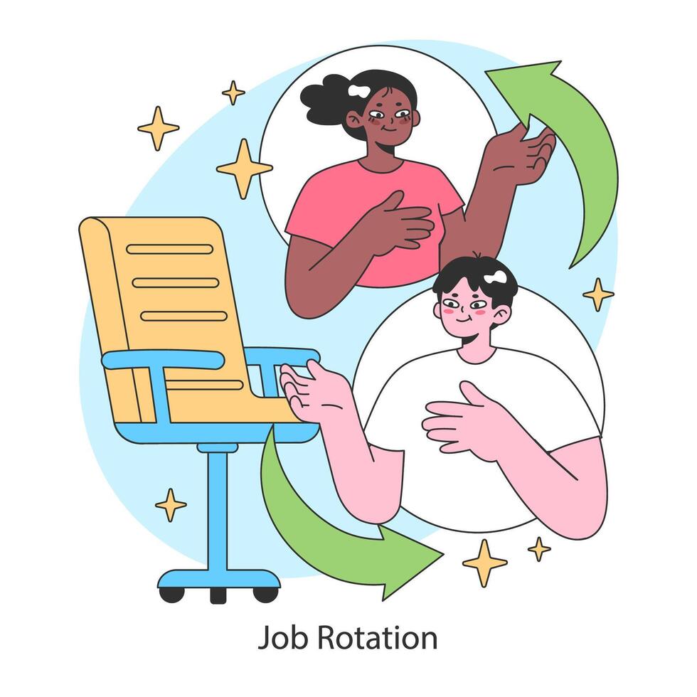 Job rotation. Exploring diverse roles for comprehensive skill development. vector