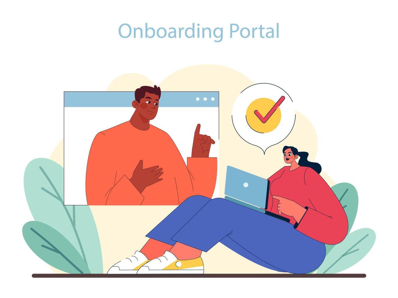 Onboarding Portal concept. Virtual guidance for new hires vector