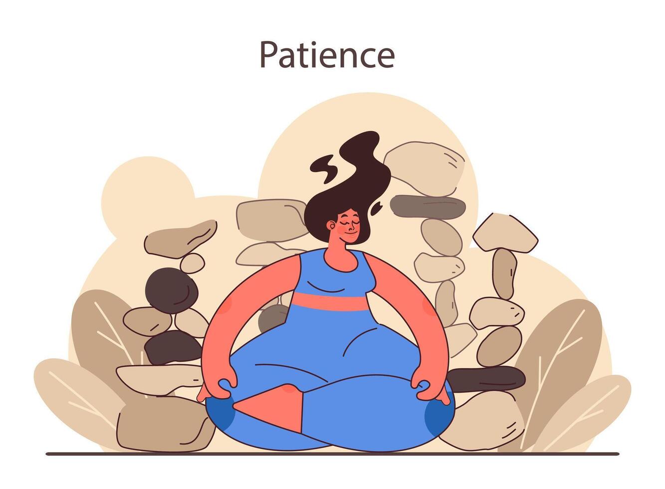 Patience. Calm person meditating and finding balance. Mental or emotional vector