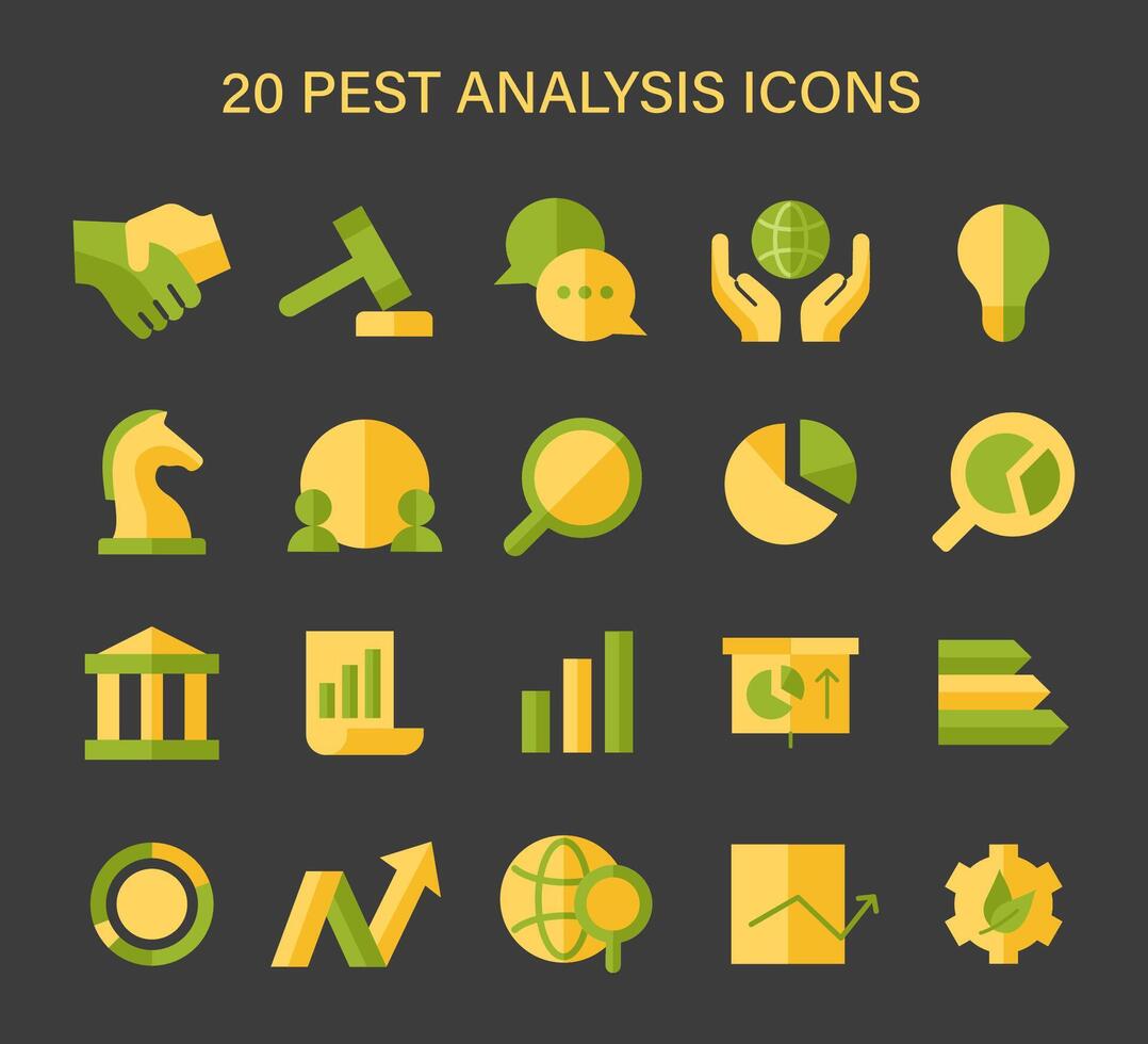 parásito análisis icono colocar. visual metáforas para negocio estrategia componentes político, económico, social, tecnológico factores vector