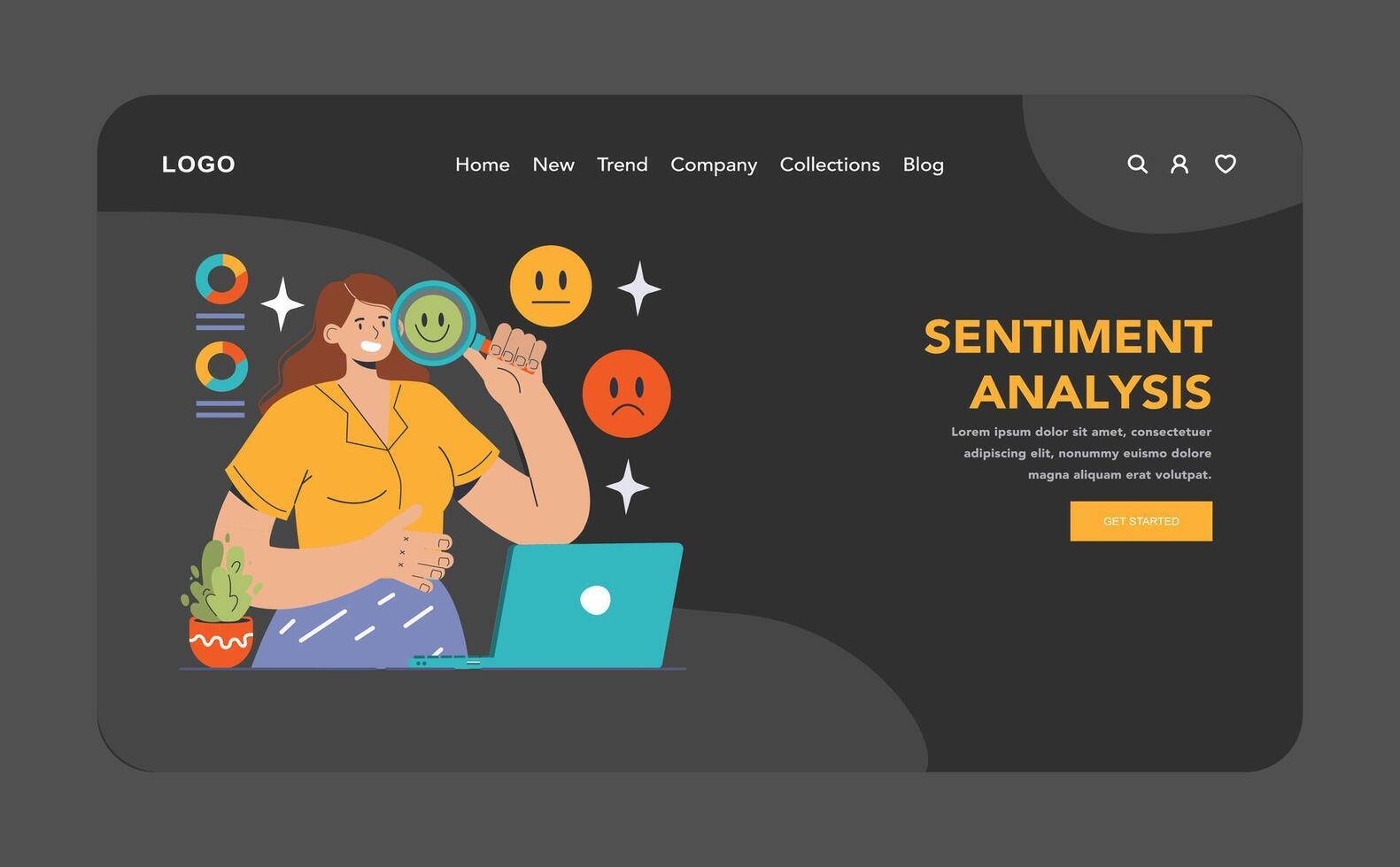 Customer feedback web banner or landing page dark or night mode vector
