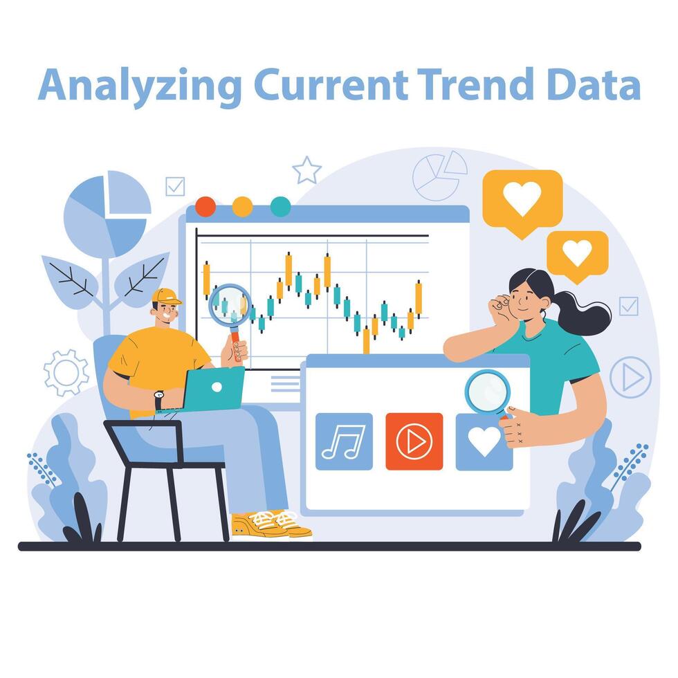 Trend watching. Specialist tracking new business trends. Forecasting vector