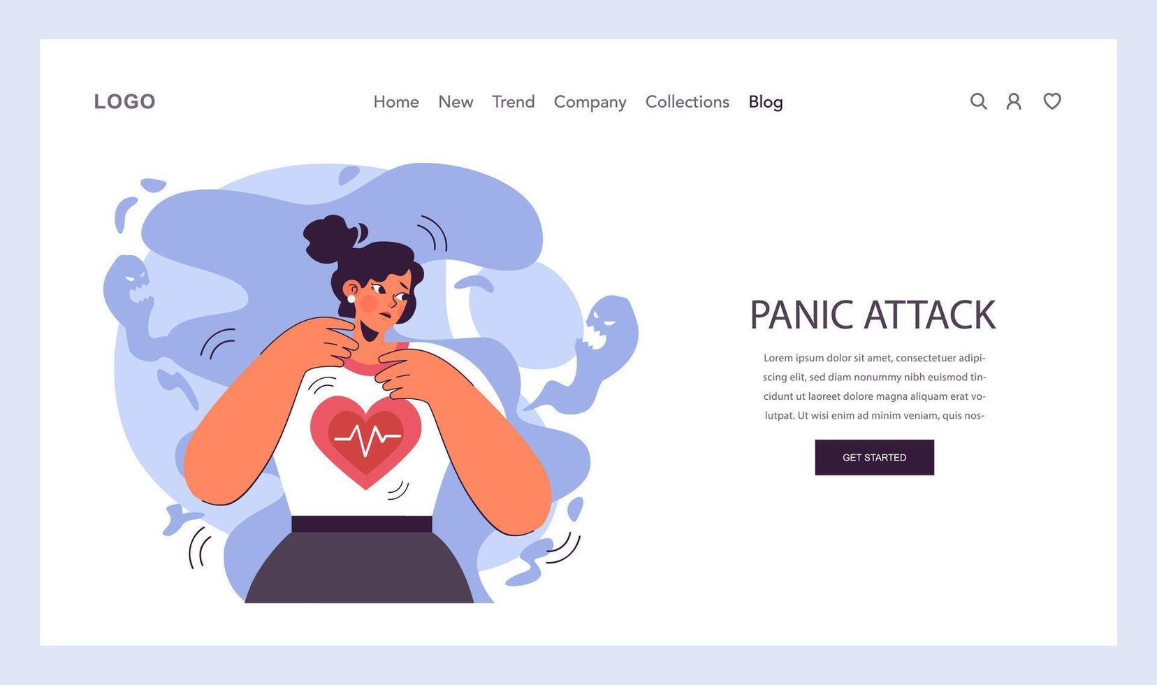 Panic attack web banner or landing page. Mental health disorder. Phobia, vector