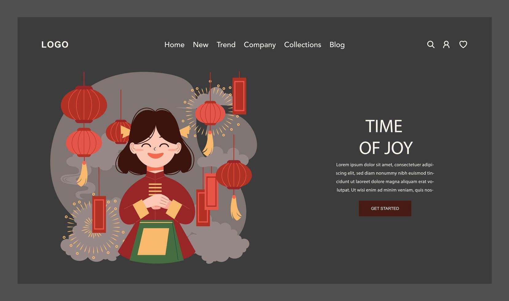 Chinese New Year tradition web banner or landing page dark or night vector