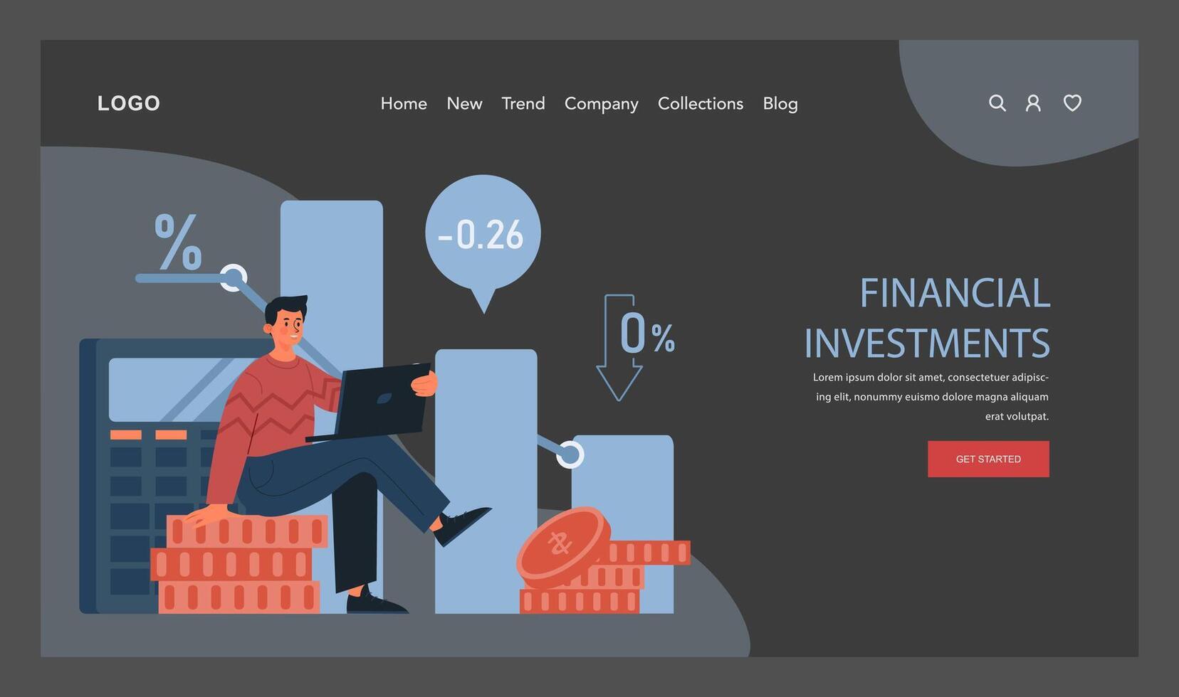 financiero planificación web bandera o aterrizaje página oscuro o noche modo. vector