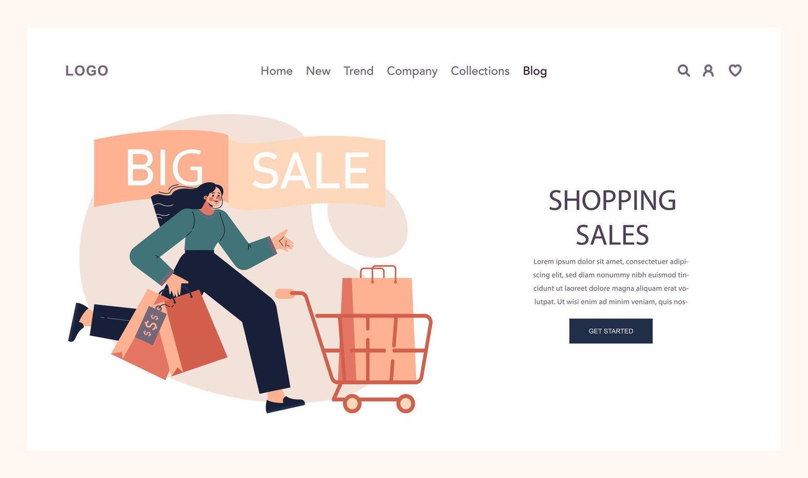Impulsive buying web banner or landing page. Shopaholic money problems. vector