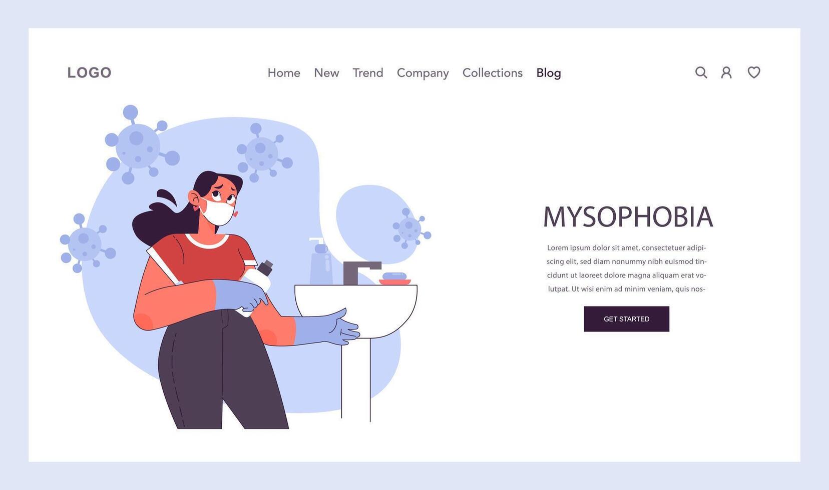 Mysophobia web banner or landing page. Human's irrational inner fears vector