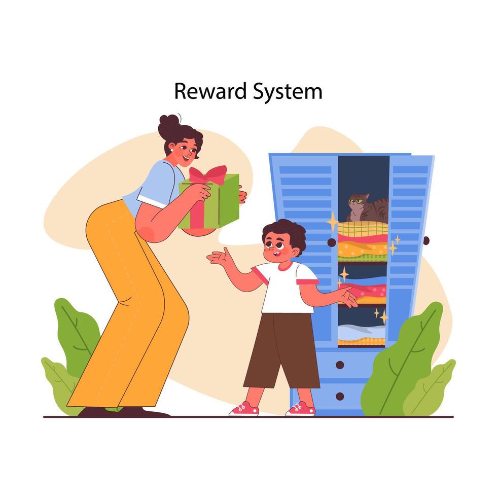 Child doing household chores. Formation of your child's responsibility. vector