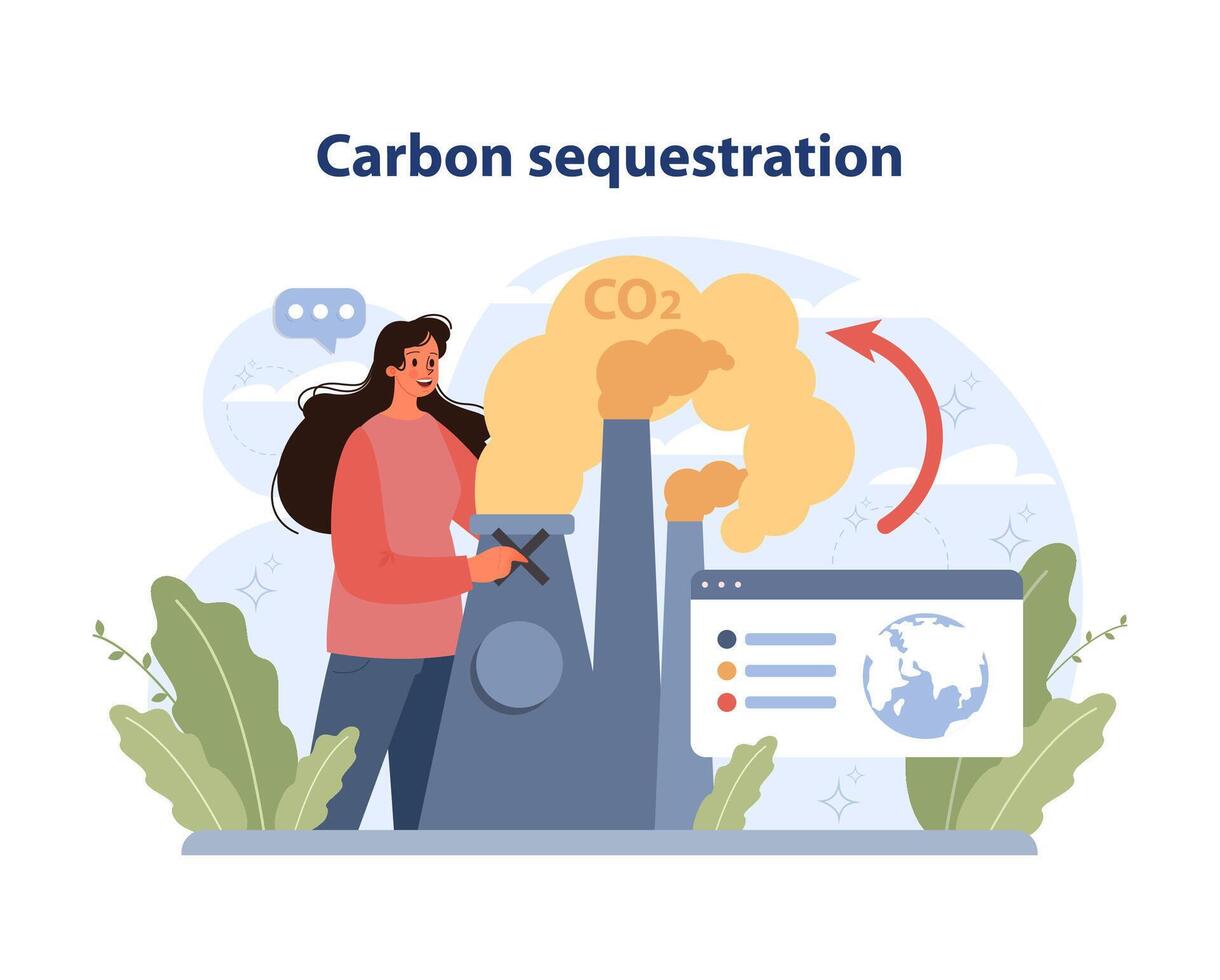 Carbon Sequestration concept. Flat vector illustration