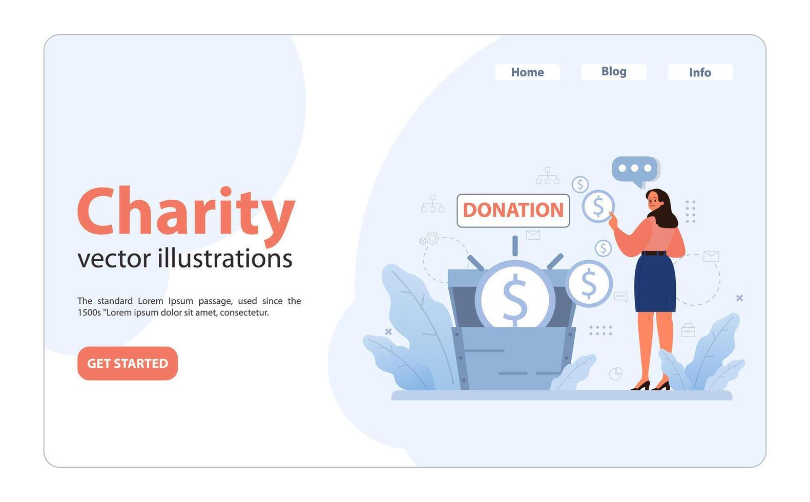 Charity and charitable foundation web banner or landing page. Help vector