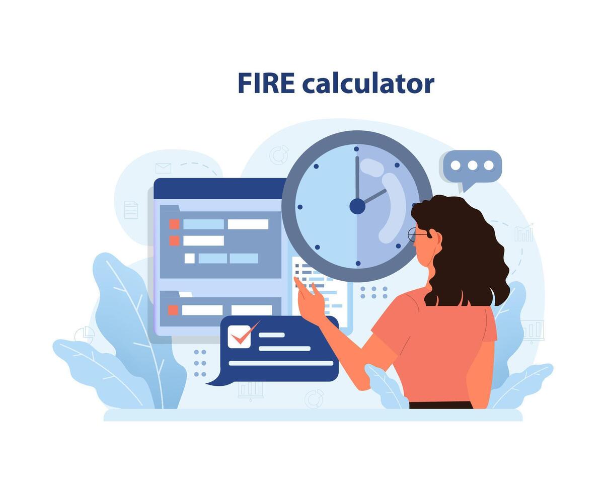 financiero independencia, fuego concepto. inversión portafolio calculadora. vector