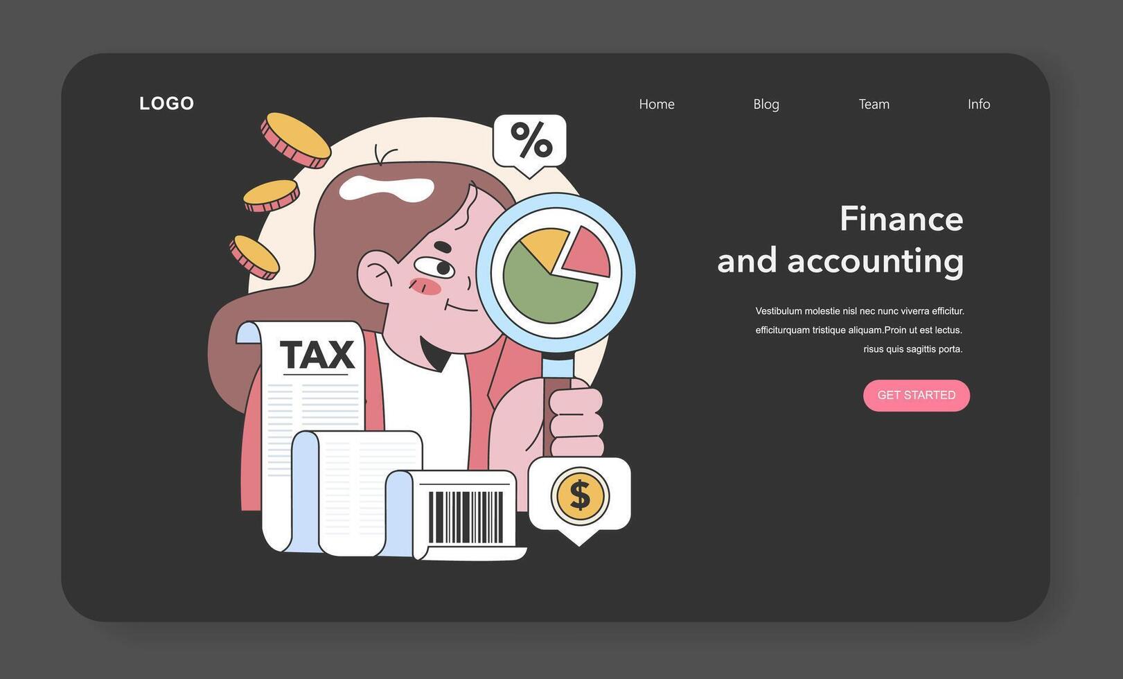A meticulous dive into finance and accounting, showcasing tax analysis. Flat vector illustration