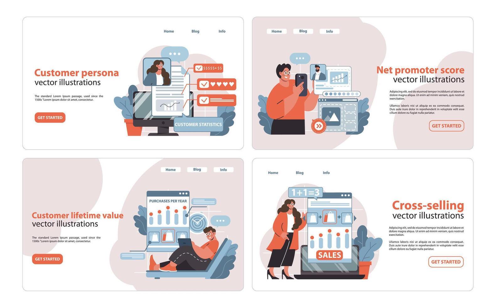 Customer Journey collection. Engaging illustrations for persona development. vector