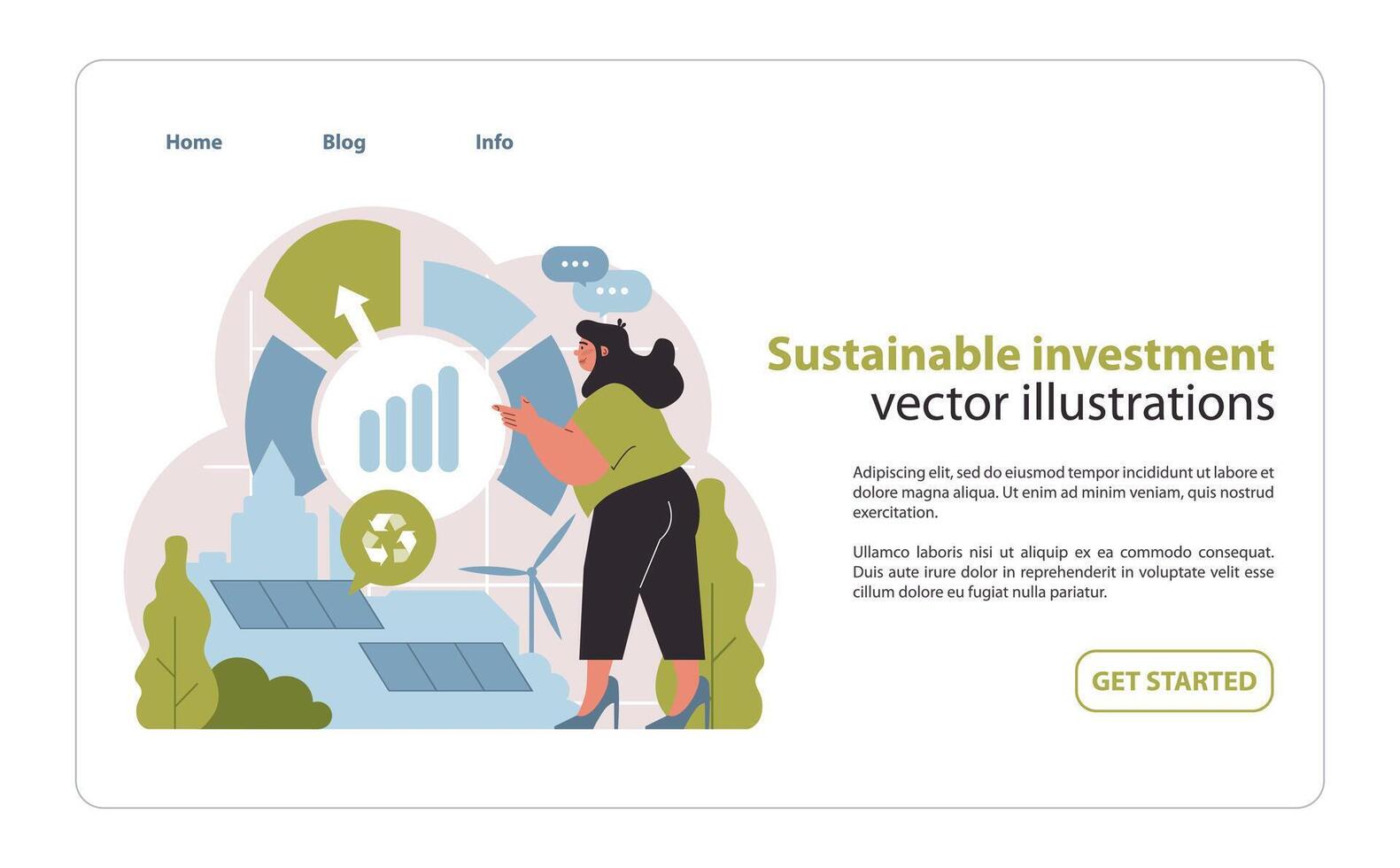 Sustainable investment dynamics. Green growth through renewable energy and recycling. vector