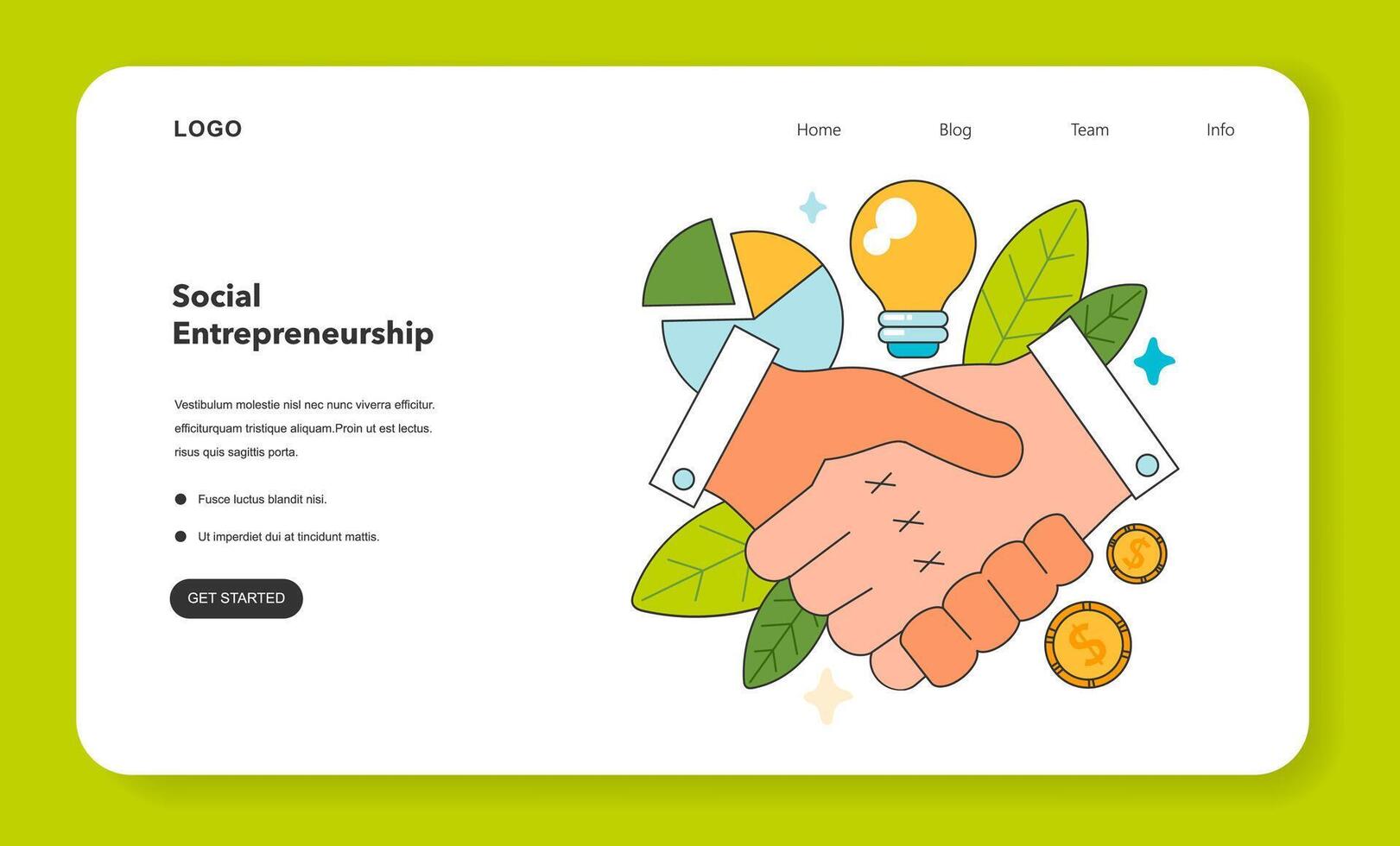 Social entrepreneurship web banner or landing page. Business vector
