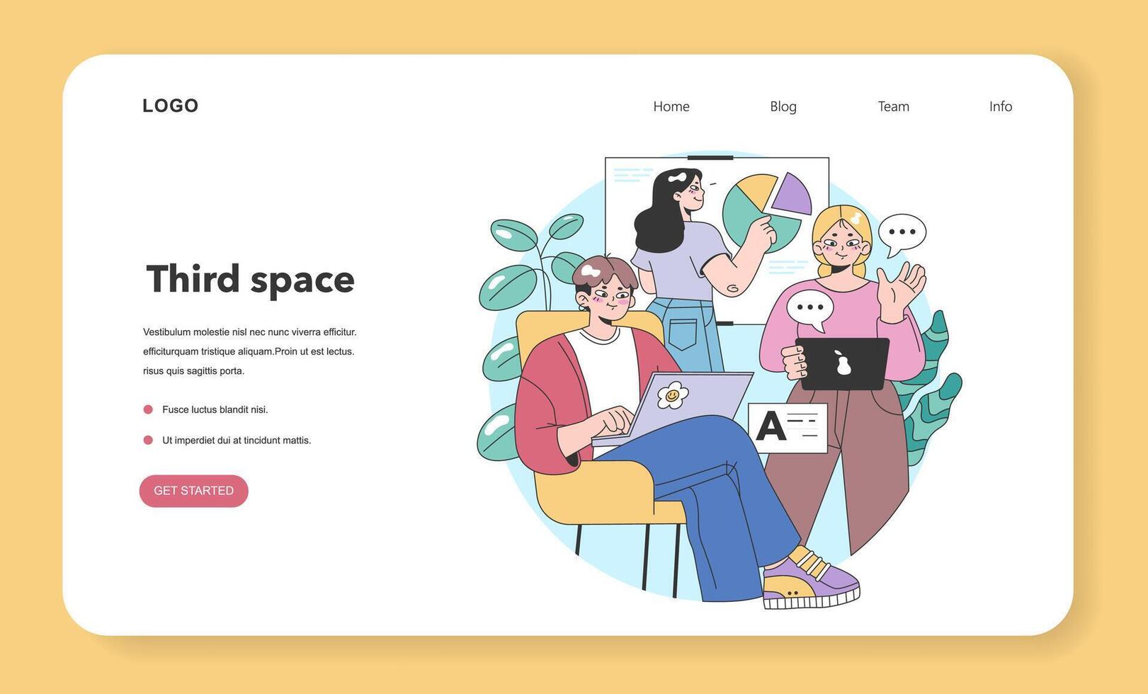 Third place web banner or landing page. Social surroundings vector