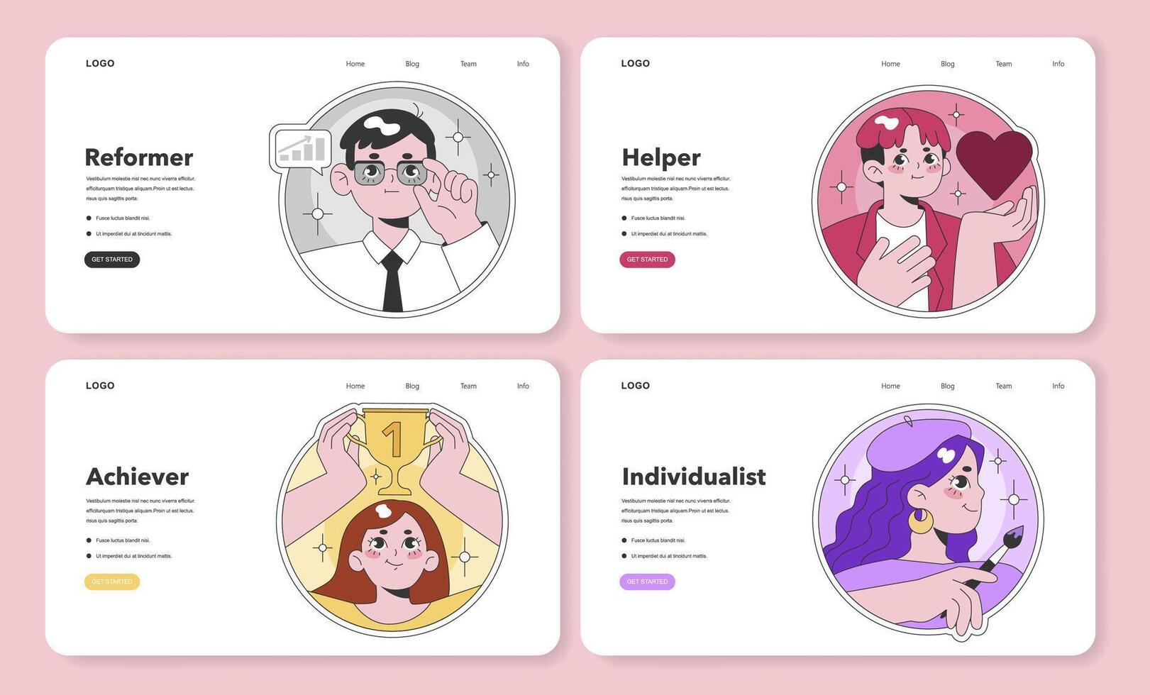 Enneagram personalities web layout. Flat vector illustration.