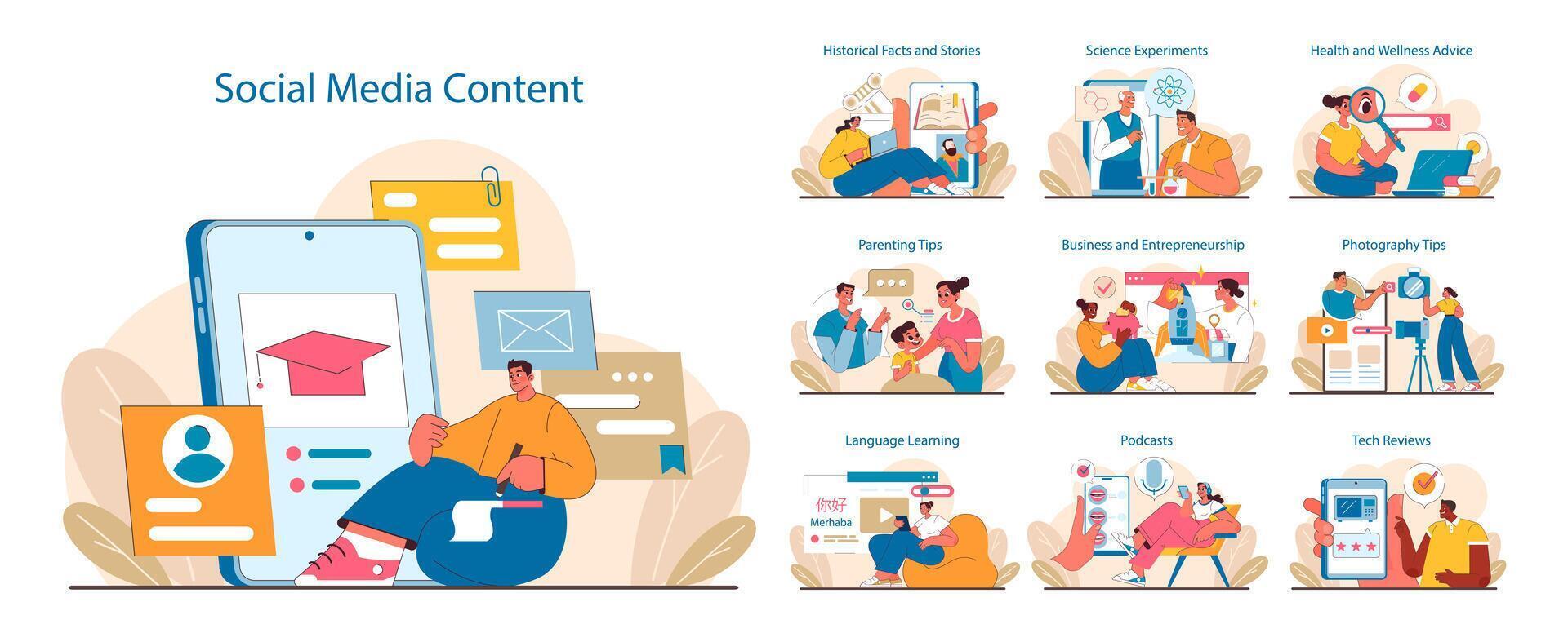 Social Media Content set. Educational and entertainment material creation. vector