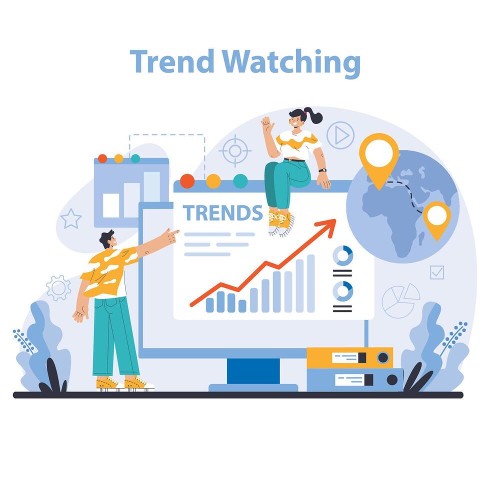 Trend watching. Specialist tracking new business trends. Forecasting vector