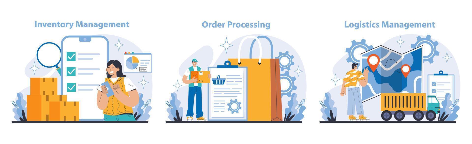 Logistics and Inventory Management concept. Flat vector illustration.